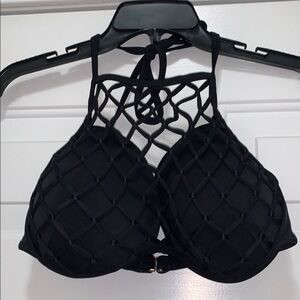 3/$15 Shade & Shore Size 36 DD Black Fishnet Style Bathing Suit Swim Bikini Top